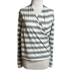 Lululemon radiant long sleeve striped wrap top gray white